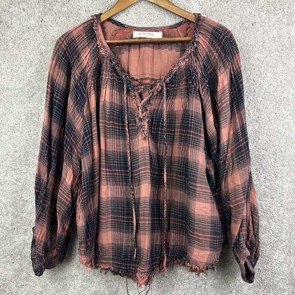 Free People Tops - Free People Cloudbreaker Plaid‎ Tunic Oversized Lace Up Pullover Medium Balloon